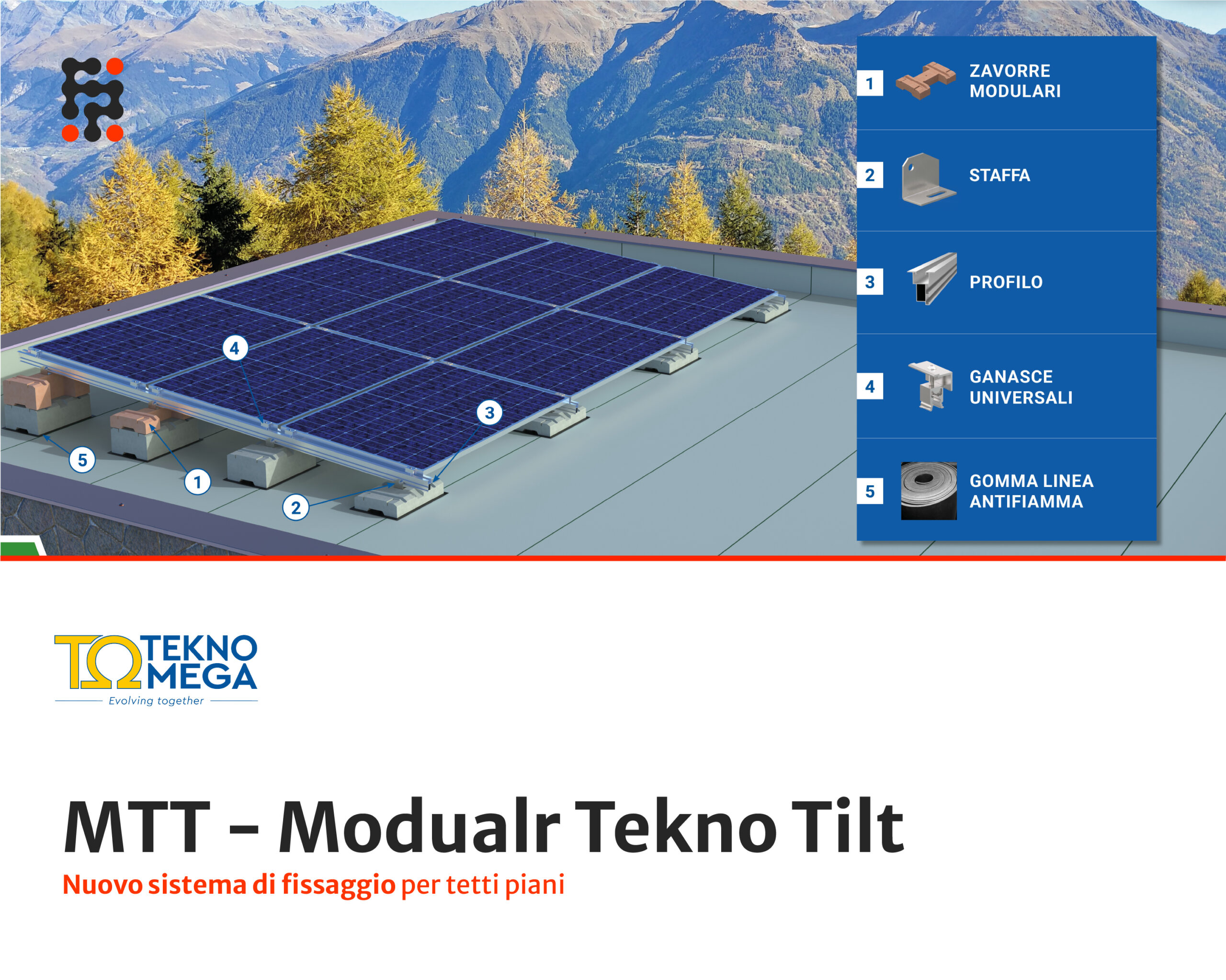 Fissaggio Fotovoltaico su tetto piano MTT- Modular Tekno Tilt